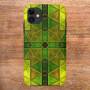 Capa Para iPhone 11 Kaleidoscópio Quadrado Verde e Amarelo