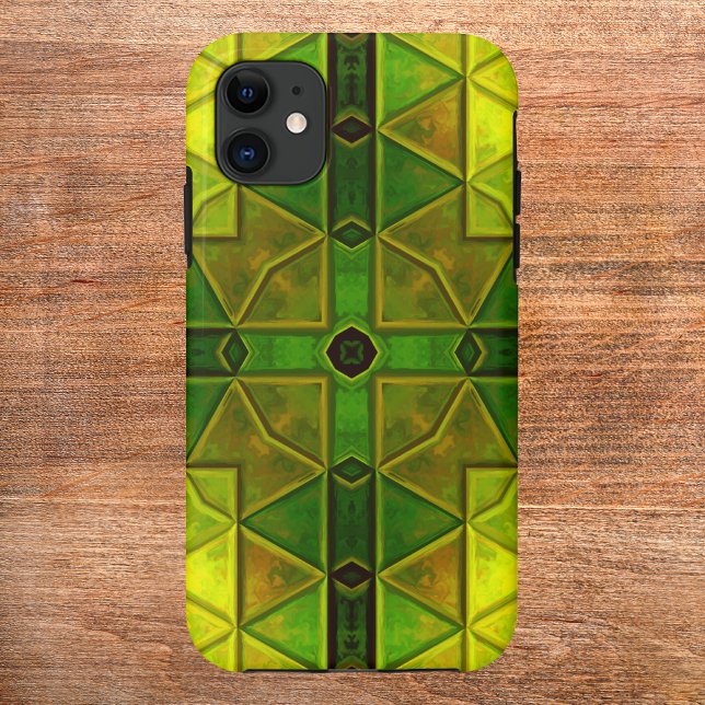 Capa Para iPhone 11 Kaleidoscópio Quadrado Verde e Amarelo (Criador carregado)