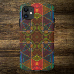 Capa Para iPhone 11 Kaleidoscópio Quadrado Vermelho Azul e Verde