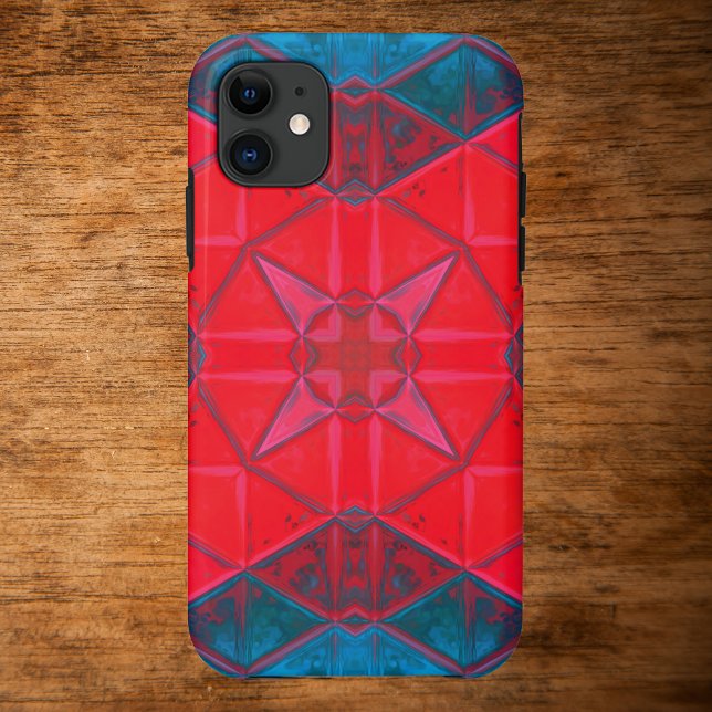 Capa Para iPhone 11 Kaleidoscópio Quadrado Vermelho e Azul (Criador carregado)