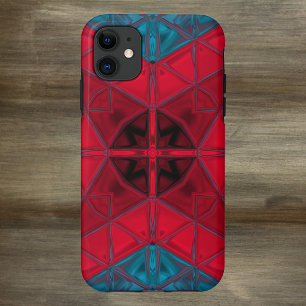 Capa Para iPhone 11 Kaleidoscópio Quadrado Vermelho e Azul