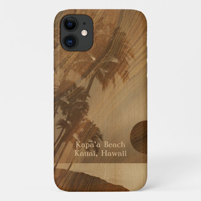 Capa Para iPhone 11 Kapaa Sunset Havaiano Faux Koa Wood (Verso)