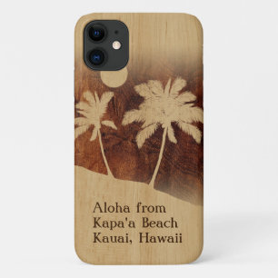 Capa Para iPhone 11 Kapaa Sunset Havaiano Faux Koa Wood Twin Palm