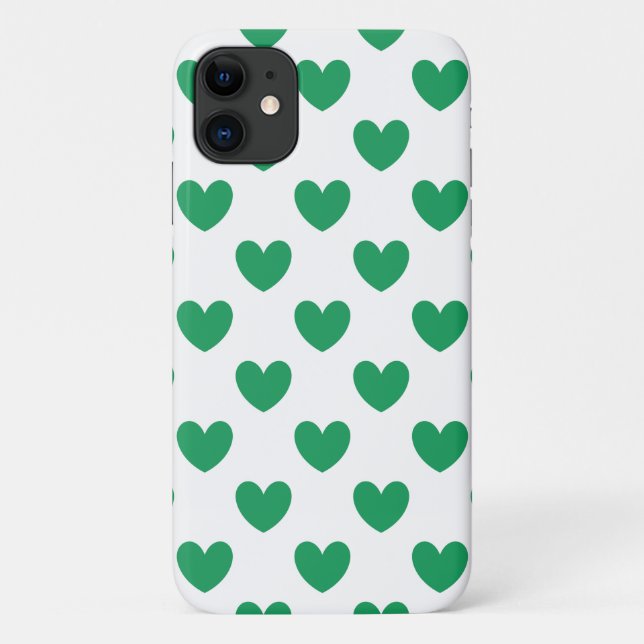 Capa Para iPhone 11 Kelly Green Polka Hearts em branco (Verso)