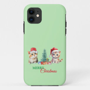 Capa Para iPhone 11 Kitten Cat Papais noeis Red Green Felry Festa de N