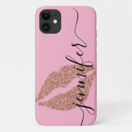 Capa Para iPhone 11 Lábios Brilhantes Dourados rosa, rosa personalizad