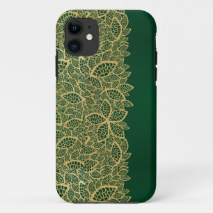 Capa Para iPhone 11 Laço dourado da folha no fundo verde