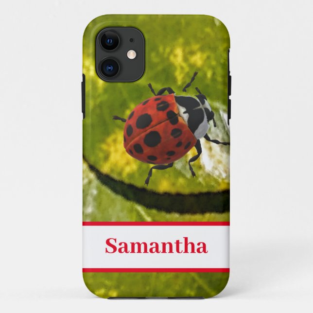 Capa Para iPhone 11 Ladybug no Folheto com Nome (Verso)