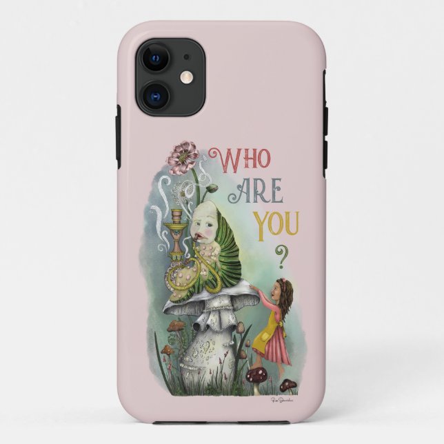 Capa Para iPhone 11 Lagarta rosa-branca em Alice na Arte Maravilha (Verso)