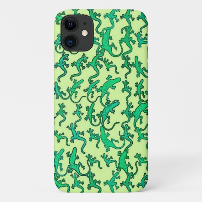 Capa Para iPhone 11 Lagartos verdes num fundo verde limão (Verso)