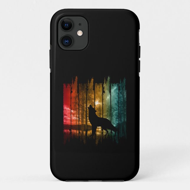 CAPA PARA iPhone 11 LAGO ÁRVORES LOBO UIVANDO (Verso)