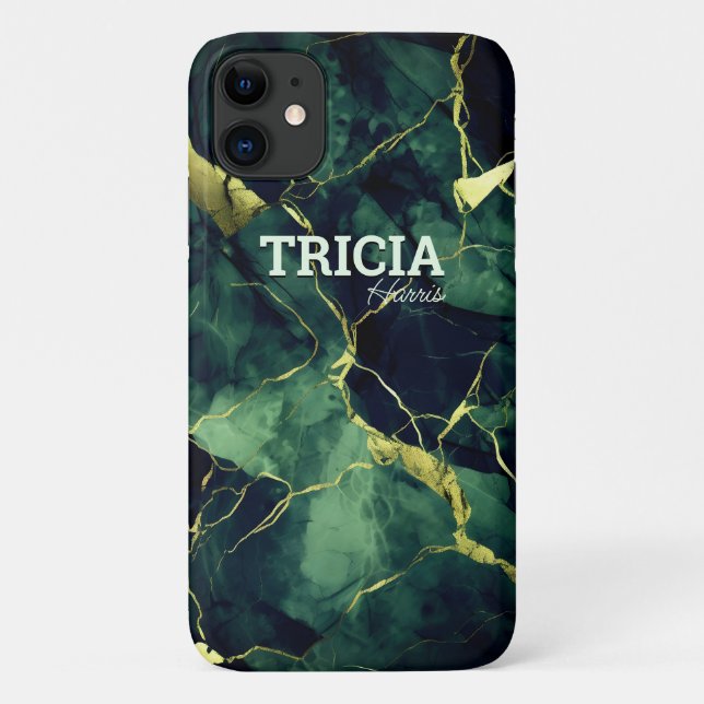 Capa Para iPhone 11 Lâmina de ouro esverdeada com tartaruga esverdeada (Verso)
