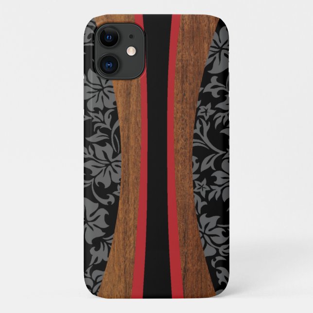 Capa Para iPhone 11 Laniakea Hawaiai Faux Wood Black Surfboard (Verso)