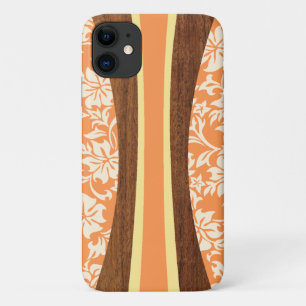 Capa Para iPhone 11 Laniakea Hawaiian Faux Wood Orange Surfboard