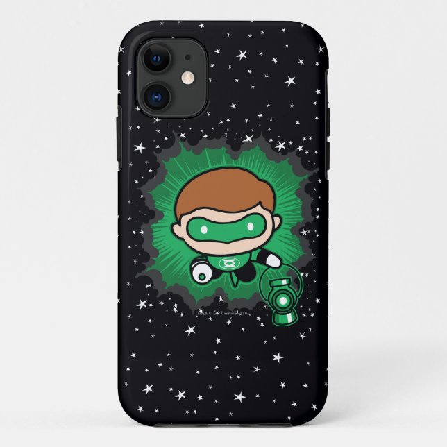 Capa Para iPhone 11 Lanterna Verde Chibi Voando Pelo Espaço (Verso)