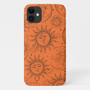 Capa Para iPhone 11 Laranja Magia Vintage Celestial Sol Lua Estrelas