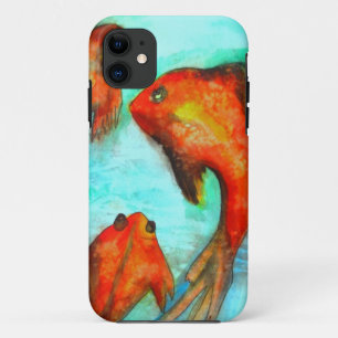 Capa Para iPhone 11 Laranja-oriental, peixe-dourado, cor de-água, arte