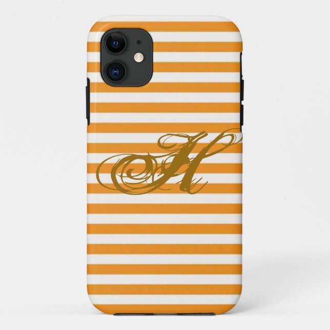 Capa Para iPhone 11 Laranja Personalizado Striped (Verso)