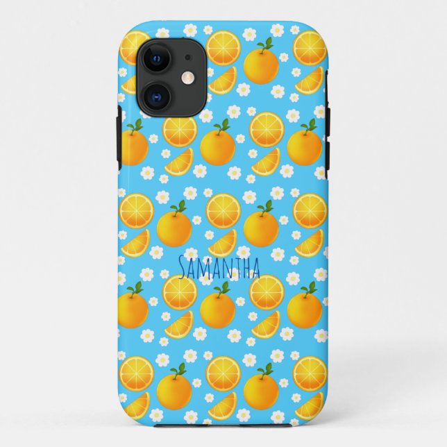 Capa Para iPhone 11 Laranjas e Flores Brancas (Verso)