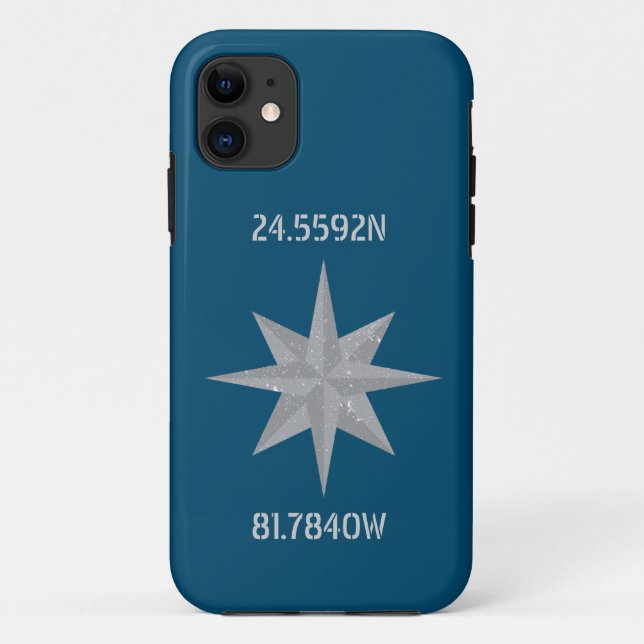 Capa Para iPhone 11 Latitude e Longitude com Ícone de Compass Náutico (Verso)