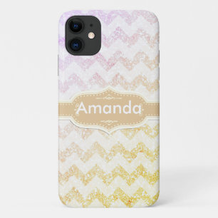 Capa Para iPhone 11 *~* Lavanda de Chevron com Glitter de Ombre Dourad
