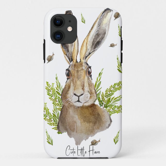 Capa Para iPhone 11 Lebre branca com fundo de maçãs e cogumelos (Verso)
