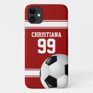 Capa Para iPhone 11 Legal Bola de Futebol Red e White Strips Jersey