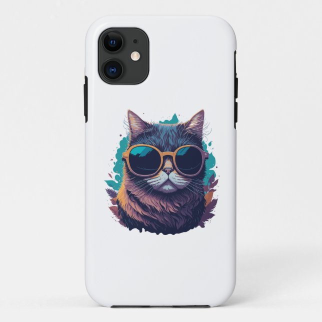Capa Para iPhone 11 Legal gato com óculos de sol (Verso)
