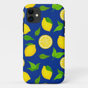 Capa Para iPhone 11 Lemons amarelos de Verão com padrão azul real