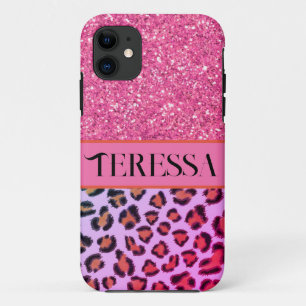 Capa Para iPhone 11 Leopard Chetah, cor-de-rosa, brilho brilhante