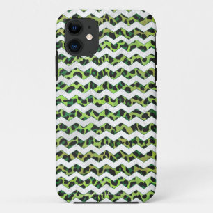 Capa Para iPhone 11 Leopard Chevron Black and Green Impressão