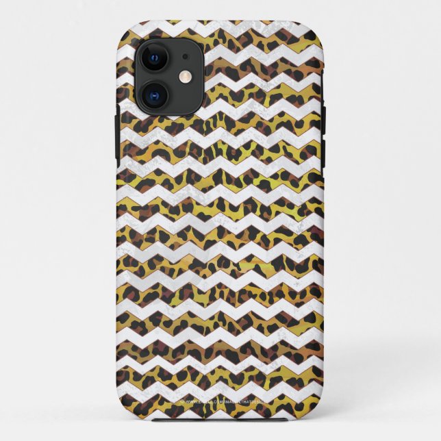 Capa Para iPhone 11 Leopardo Castanho e Impressão do Cevron Amarelo (Verso)