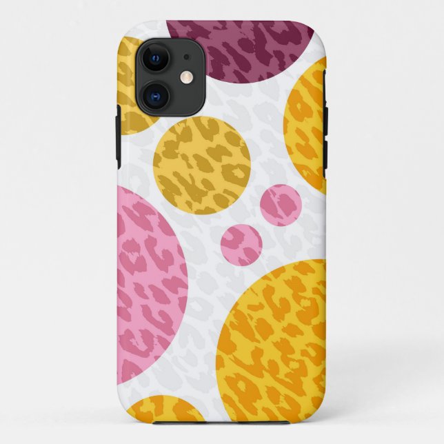 Capa Para iPhone 11 Leopardo com Bolinhas | Púrpura rosa amarela (Verso)