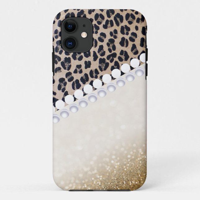 Capa Para iPhone 11 leopardo-das-pérolas-ouros (Verso)