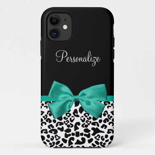 Capa Para iPhone 11 Leopardo Imprimir Emerald Green Ribbon Arco Chic N (Verso)