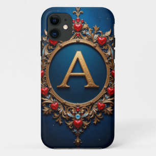Capa Para iPhone 11 Letra A Dourada Elegante Rodeada por Corações