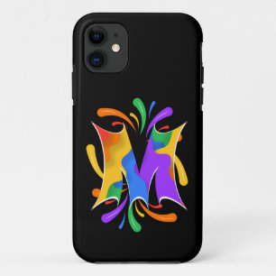 Capa Para iPhone 11 Letra Arco-íris M Monograma Abstrato