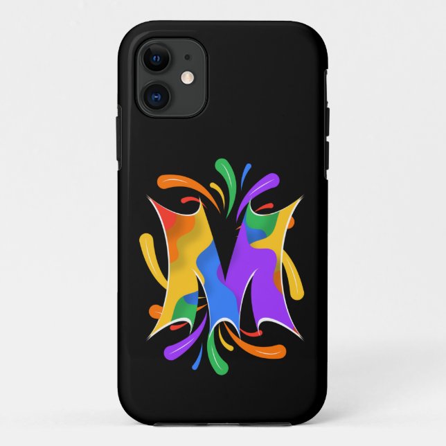 Capa Para iPhone 11 Letra Arco-íris M Monograma Abstrato (Verso)