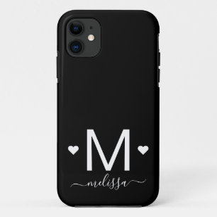 Capa Para iPhone 11 Letra feminina moderna monograma branco preto  