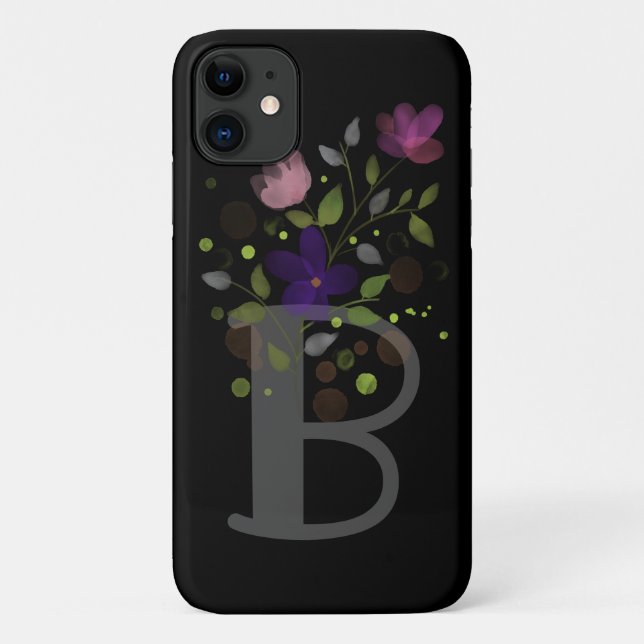 Capa Para iPhone 11 Letra inicial B + Design floral (Verso)