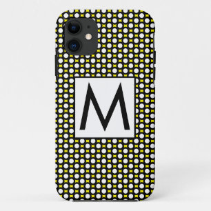 Capa Para iPhone 11 Letra inicial Bolinhas amarelas brancas pretas
