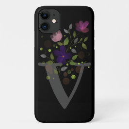 Capa Para iPhone 11 Letra Inicial V Mais Desenho Floral