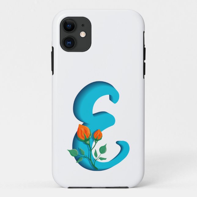 Capa Para iPhone 11 Letra maiúscula E monograma floral (Verso)
