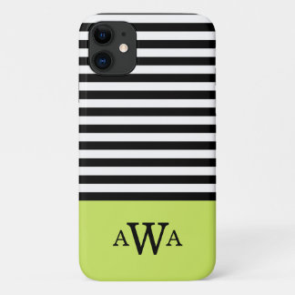 Capa Para iPhone 11 Letra tripla com traços brancos verdes, em forma d