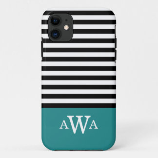 Capa Para iPhone 11 Letra Tripla Monograma Rasas Pretas