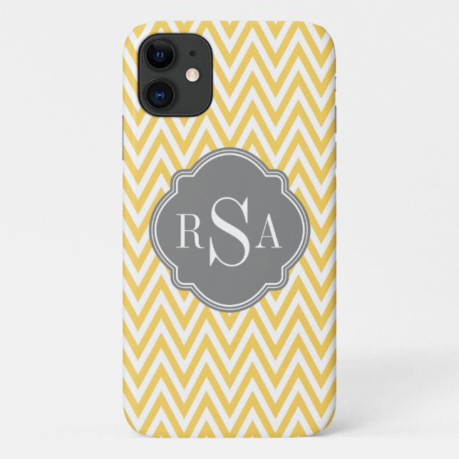 Capa Para iPhone 11 Letras iniciais da Cinza Chevron amarela (Verso)