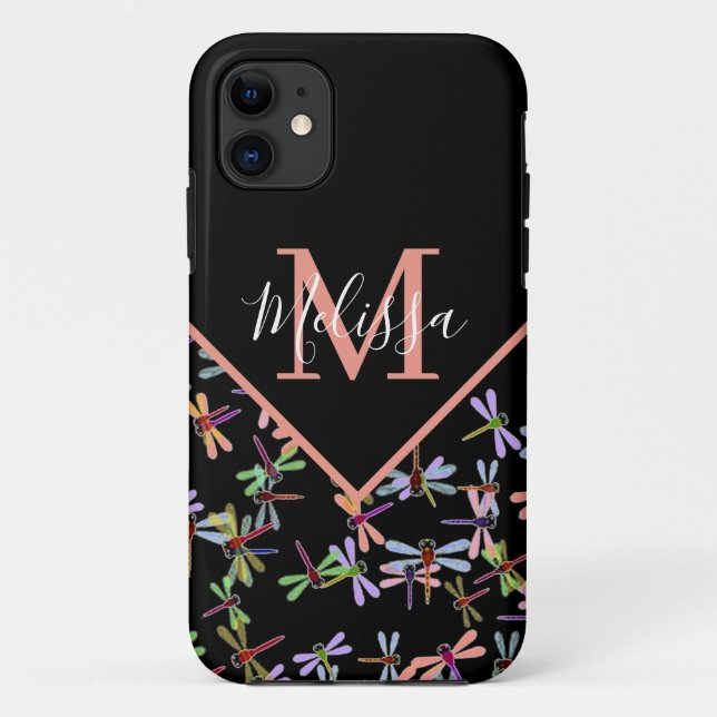 Capa Para iPhone 11 libélulas coloridas personalizadas (Verso)