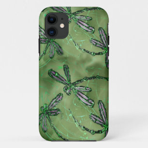 Capa Para iPhone 11 Libélulas de Asas Roxas em Verde Lima Suave