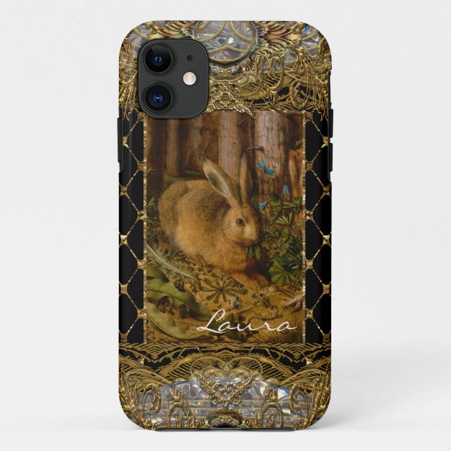 Capa Para iPhone 11 Lil Bunny no Monograma do Jardim (Verso)