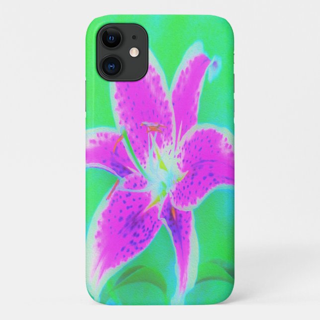 Capa Para iPhone 11 Lily, com Stargazer Rosa Quente, em Turquesa e Ver (Verso)